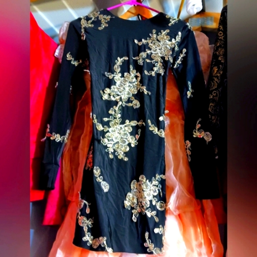 Sexy black dress with golden embroidery